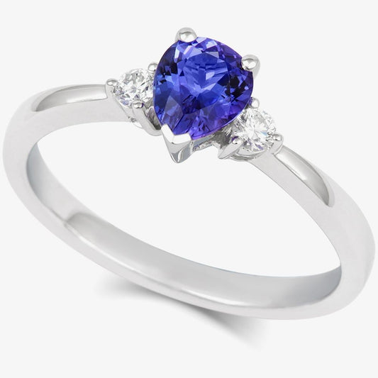 18ct White Gold Pear-Cut Tanzanite & Diamond Ring