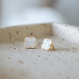 Mother of Pearl Clover Earrings in Gold