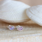 Oval Pink Moonstone Studs