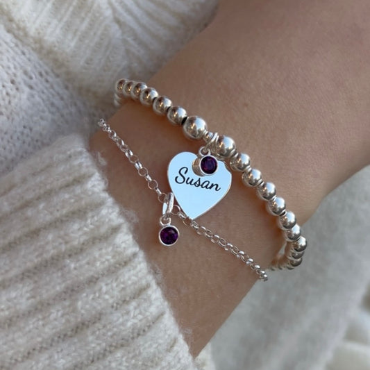 Personalised Heart Birthstone Bracelet