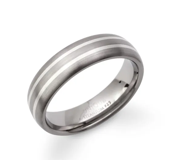 Mens 5mm Titanium with Silver Inlay Ring